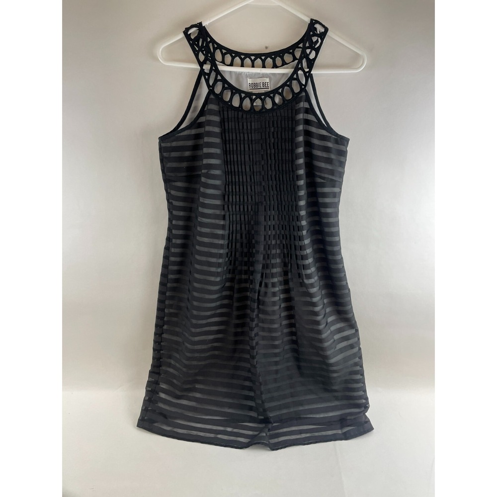 Robbie Bee Dress Women's Size 6 Black Knee Length Striped Sleeveless Cutout Neck